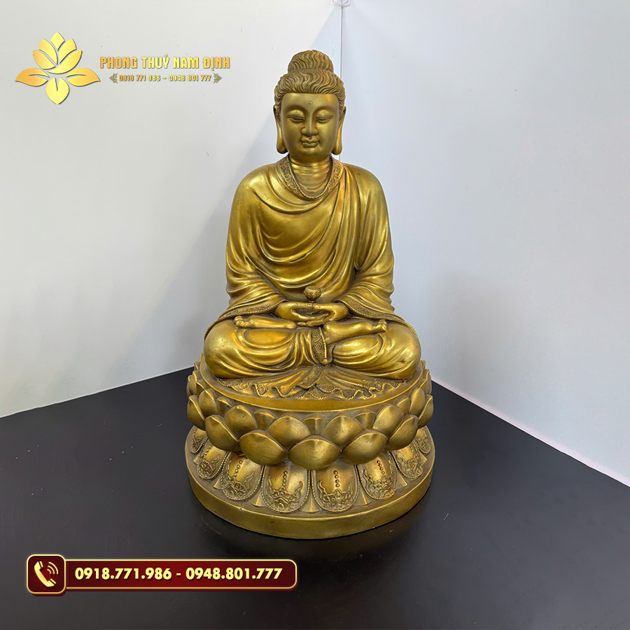 Hình ảnh tượng Phật A Di Đà bằng đồng với dáng ngồi thiền trang nghiêm