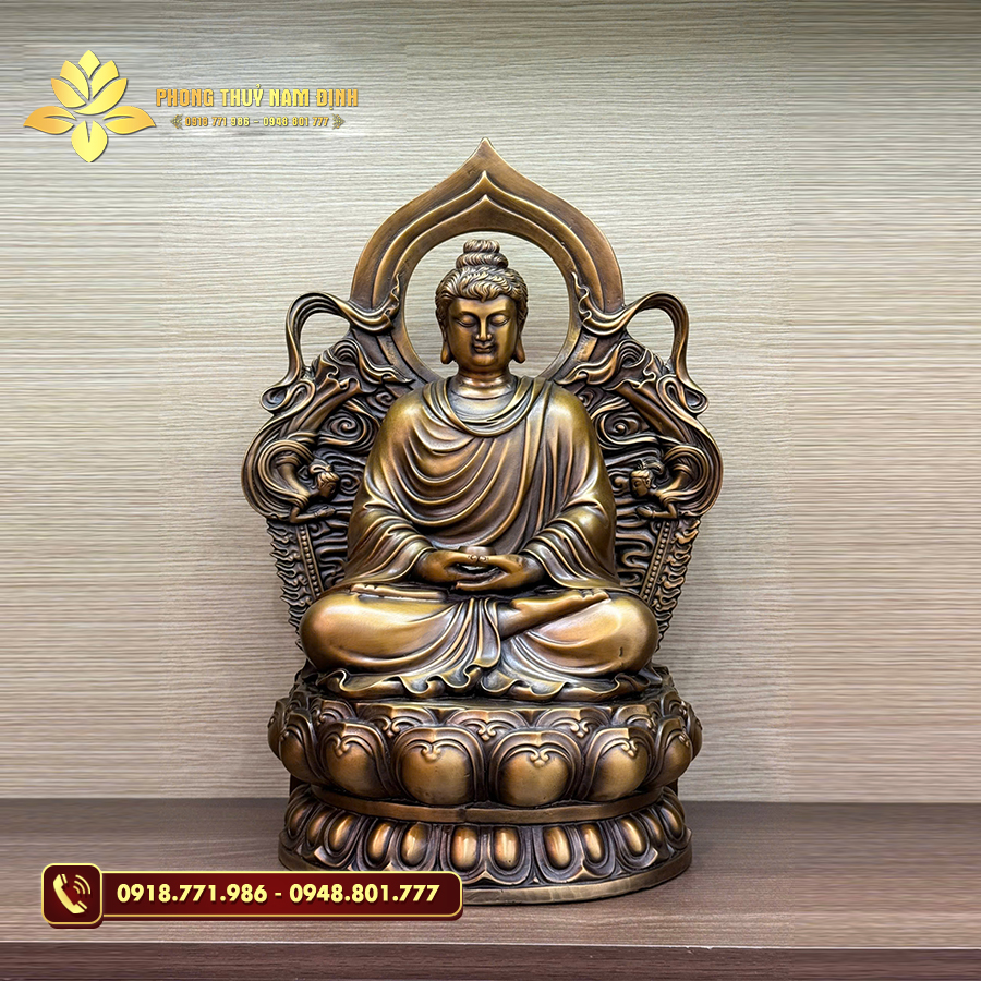 Bộ Tam Thế Phật hào quang bằng đồng
